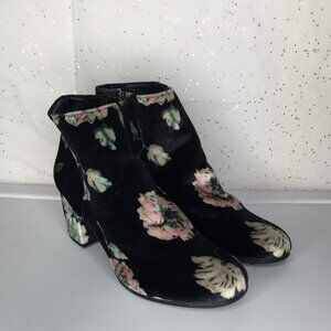 Sam Edelman Black Velvet Pastel Floral Print Boots Block Heel - Sz 9 Whimsigoth